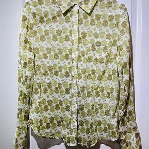 J. Crew Green and White Floral Button-Up Blouse